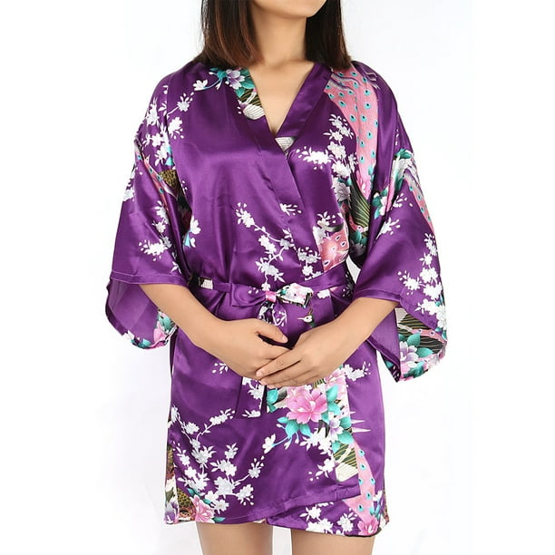 Silk Satin Short/Long Wedding Party Bridesmaid Robe Women Floral Bathrobe Kimono 